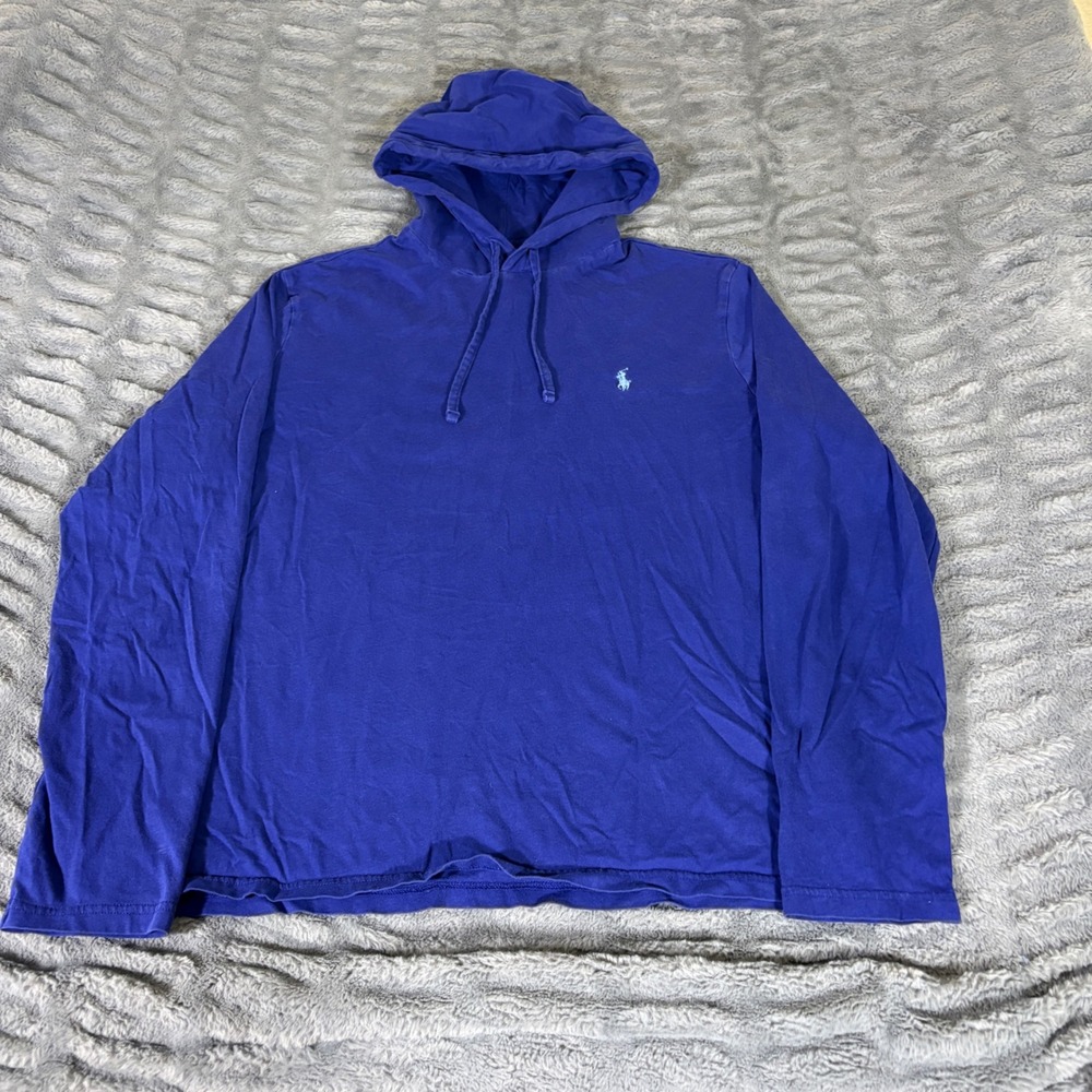Polo Ralph Lauren Mens Large Royal Blue Long Sleeve Hooded Cotton T-Shirt Hoodie